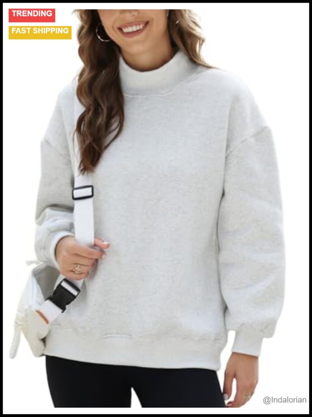 Oversized Mock Neck Sweatshirt Cotton Polyester Fleece Lined Pullover